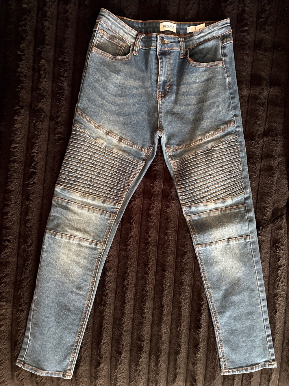 Ring of Fire Boys. Faded Blue Moto Skinny Jeans